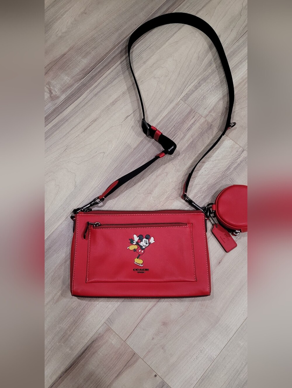 Authentic Disney COACH Red Mickey Graphic Crossbody Bag with Coin Pouch